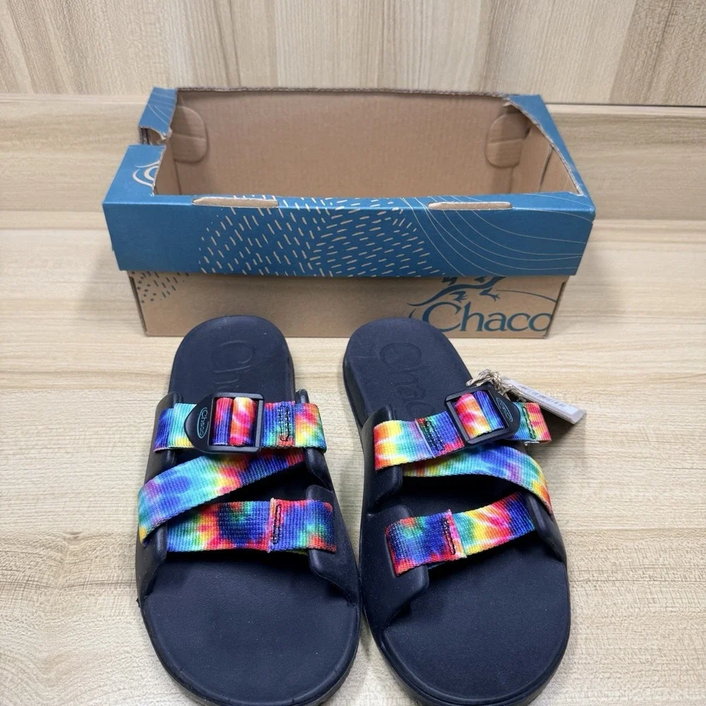 Chaco Kids Chillos Slides Black Tie Dye Size Rainbow Slip On Sandals Size 3